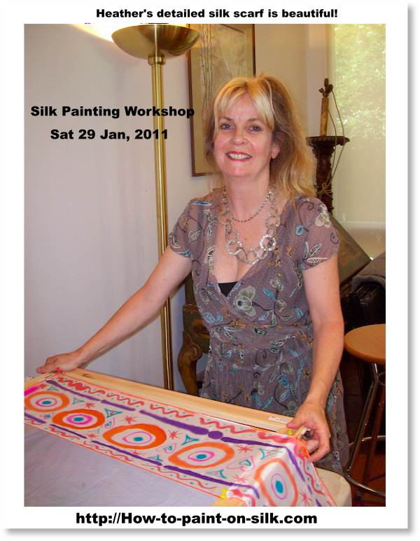 Silk painting in Melbourne - Heather's hand-painted silk scarf Silk painting in Melbourne - Heather's hand-painted silk scarf - Workshop with Teena Hughes