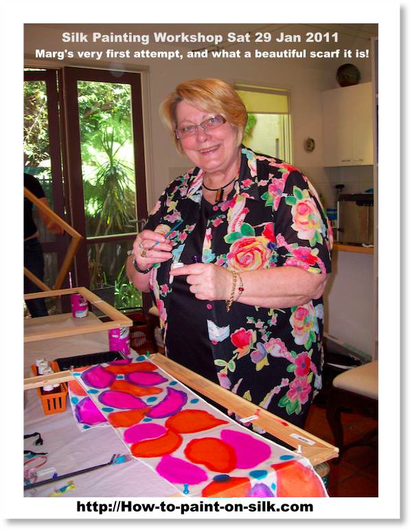 Silk painting in Melbourne - Marg's hand-painted silk scarf Silk painting in Melbourne - Marg's hand-painted silk scarf - Workshop with Teena Hughes