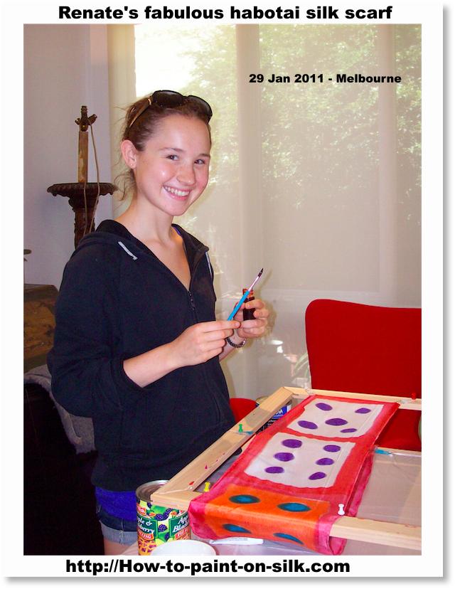 Silk painting in Melbourne - Renate's hand-painted silk scarf Silk painting in Melbourne - Renate's hand-painted silk scarf - Workshop with Teena Hughes