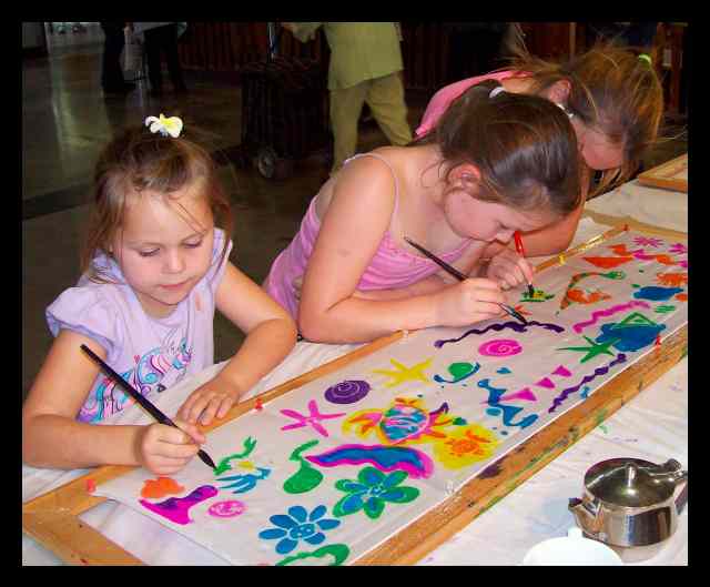 3 Sisters learning how to paint on silk with Teena Hughes at the Royal Easter Show in Sydney, 12th April 2010 3 Sisters learning how to paint on silk at the Royal Easter Show in Sydney, 12th April 2010