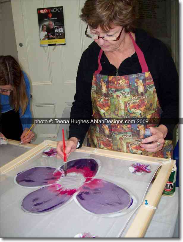 How to Paint on Silk Mastermind Course with Teena Hughes - student Jan leaning about cold wax How to Paint on Silk Mastermind Course - student Jan leaning about cold wax